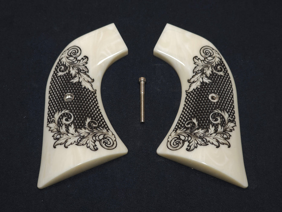 Faux Ivory Floral Checkered Ruger Super Blackhawk Grips
