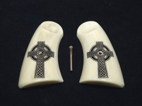 Ivory Celtic Cross Uberti Schofield Grips Checkered Engraved Textured