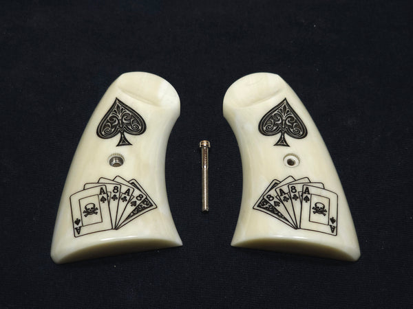 Ivory Dead Mans Hand Uberti Schofield Grips Checkered Engraved Textured
