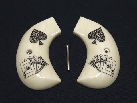 Ivory Dead Mans Hand Ruger Vaquero Birdshead Textured Engraved