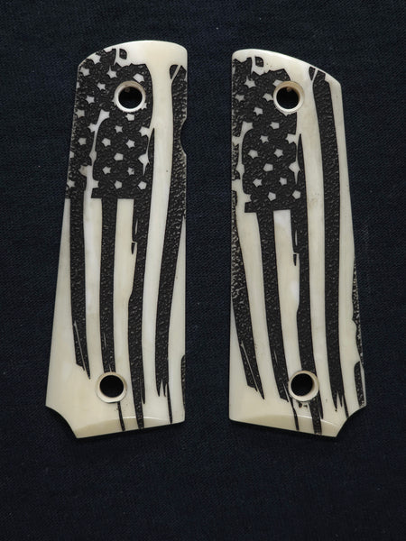 Ivory American Flag Compatible/ Replacements Browning 1911 - .22/.380 Grips Engraved Textured Checkered