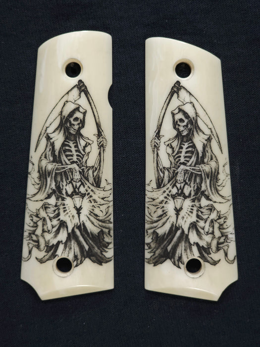 Faux Ivory Grim Reaper Grips Compatible/Replacement for Browning 1911-22 1911-380
