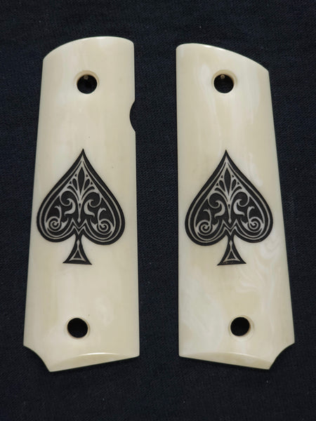 Ivory Spade Compatible/ Replacements Browning 1911 - .22/.380 Grips Engraved Textured Checkered