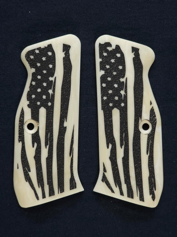 Ivory American Flag CZ-75 Grips Engraved Textured Checkered