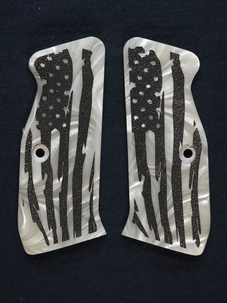 Pearl American Flag CZ-75 Grips Engraved Textured Checkered