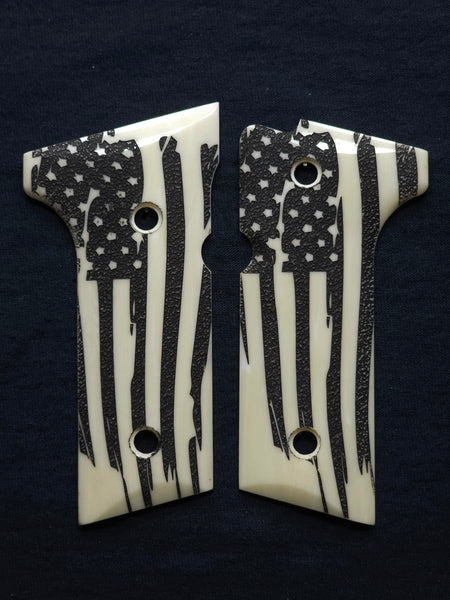 Ivory American Flag Beretta 92x,Vertec, M9A3 Grips Engraved Textured