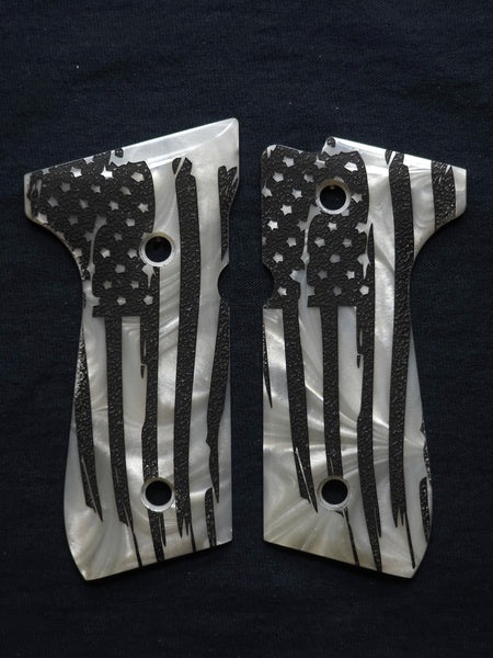 Pearl American Flag Beretta 92fs Grips Engraved Textured Checkered