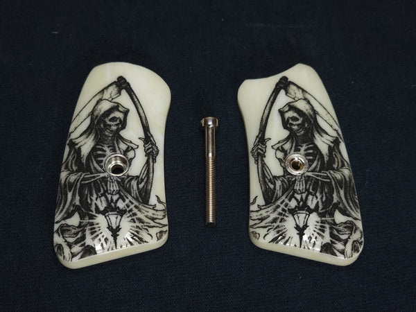 Faux Ivory Grim Reaper Ruger Sp101 Grip Inserts Engraved Textured Checkered