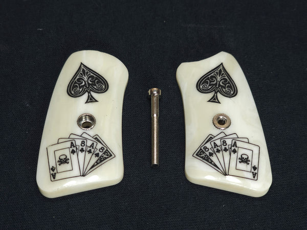 Faux Ivory Dead Mans Hand Ruger Sp101 Grip Inserts Engraved Textured Checkered