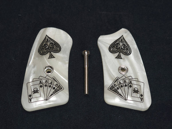 Pearl Dead Mans Hand Ruger Sp101 Grip Inserts Engraved Textured Checkered