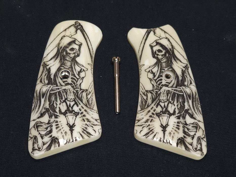 Faux Ivory Grim Reaper Ruger Gp100 Grip Inserts