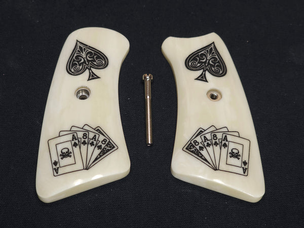 Faux Ivory Dead Man's Hand Ruger Gp100 Grip Inserts