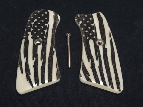 Faux Ivory American Flag Ruger Gp100 Grip Inserts Engraved Textured Checkered