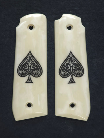 Ivory Spade Ruger Mark IV 22/45 Grips Engraved Textured Checkered