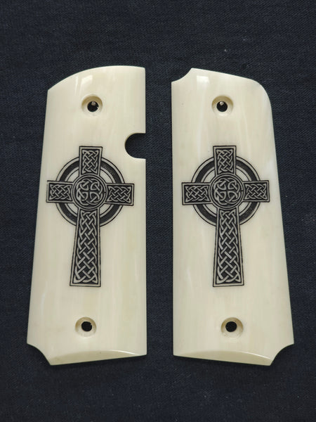 Faux Ivory Celtic Cross Rock Island 380 1911 Grips
