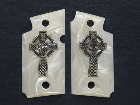 Pearl Celtic Cross Sig Sauer P938 Grips Engraved Textured Checkered