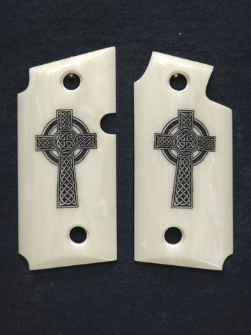 Ivory Celtic Cross Sig Sauer P238 Grips Engraved Textured Checkered