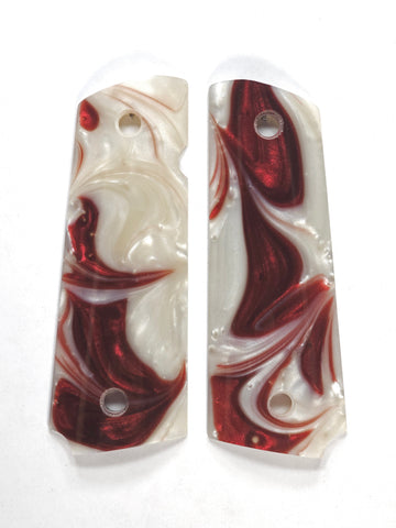 CLEARANCE-Red & White Pearl Flat Cut 1911 Grips (Full Size)