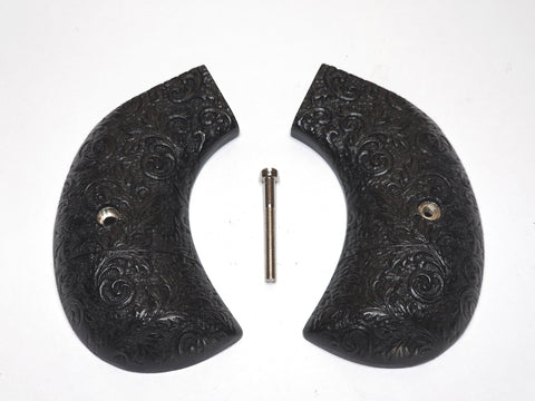 CLEARANCE-Ebony Floral Scroll Ruger Vaquero Birdshead Grips Engraved Textured