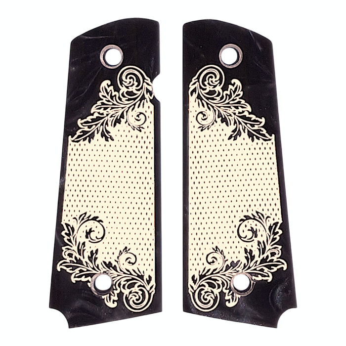 Black & White Floral Checkered 1911 Grips (Full Size) X