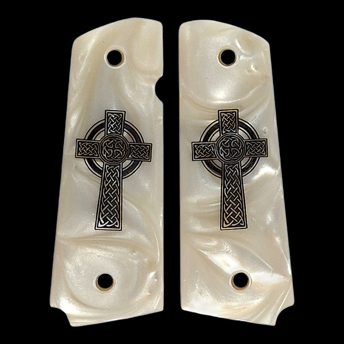 Pearl Celtic Cross 1911 Grips (Full Size)