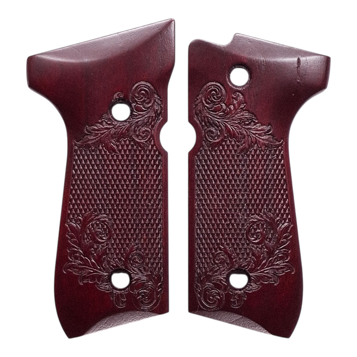 CLEARANCE-Rosewood Floral Checkered Beretta 92fs Grips