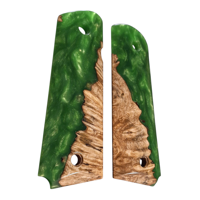 Blonde Amboyna & Green Pearl Full Size 1911 Grips