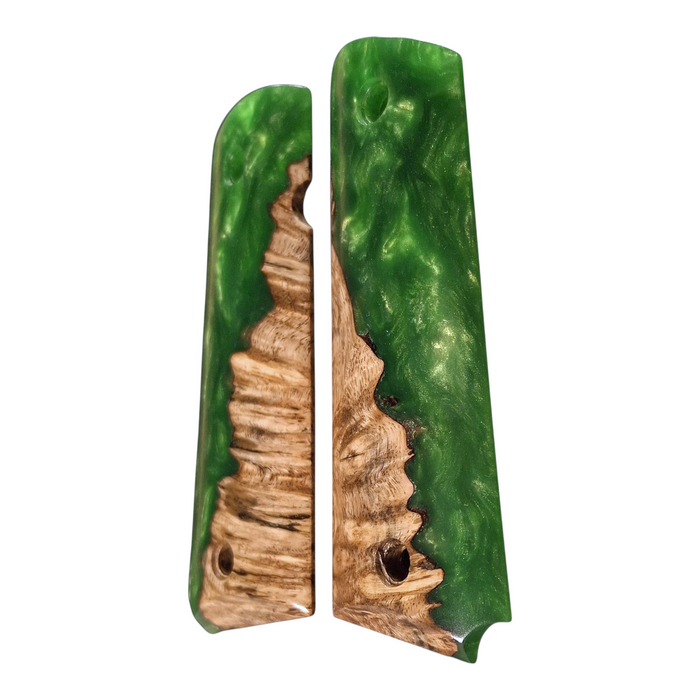 Blonde Amboyna & Green Pearl Full Size 1911 Grips