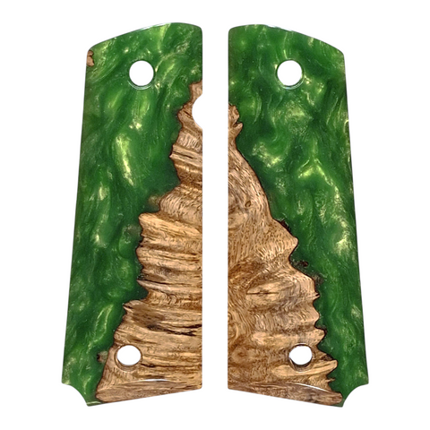 Blonde Amboyna & Green Pearl Full Size 1911 Grips