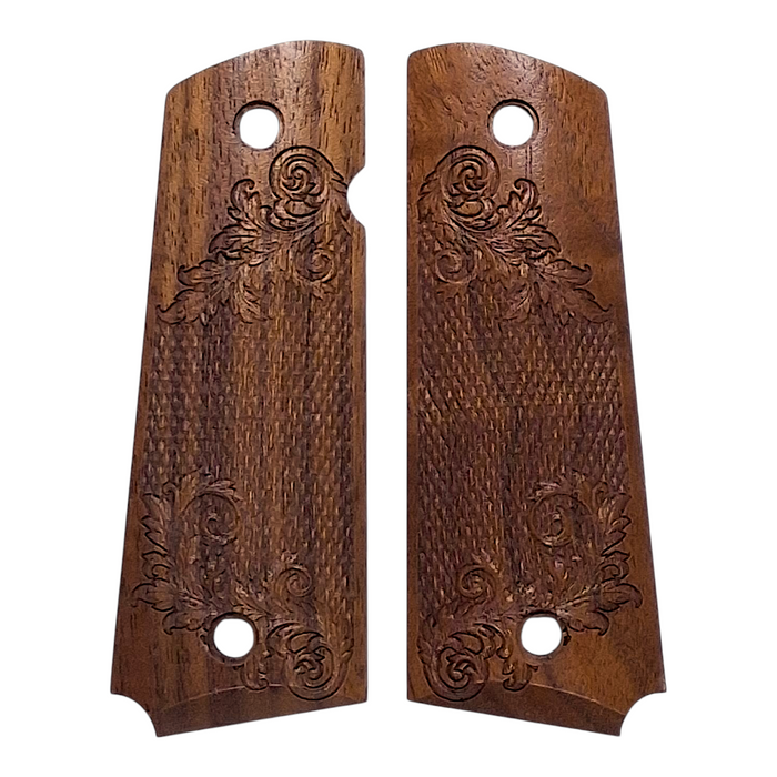 CLEARANCE - Walnut Floral Checkered 1911 Grips (Full Size)