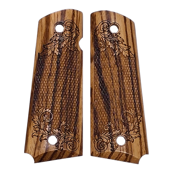CLEARANCE - Zebrawood Floral Checkered 1911 Grips (Full Size)