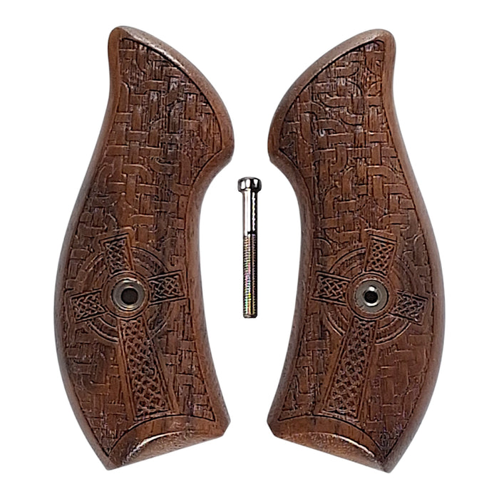 Walnut Braided Celtic Cross Smith & Wesson J-Frame Grips
