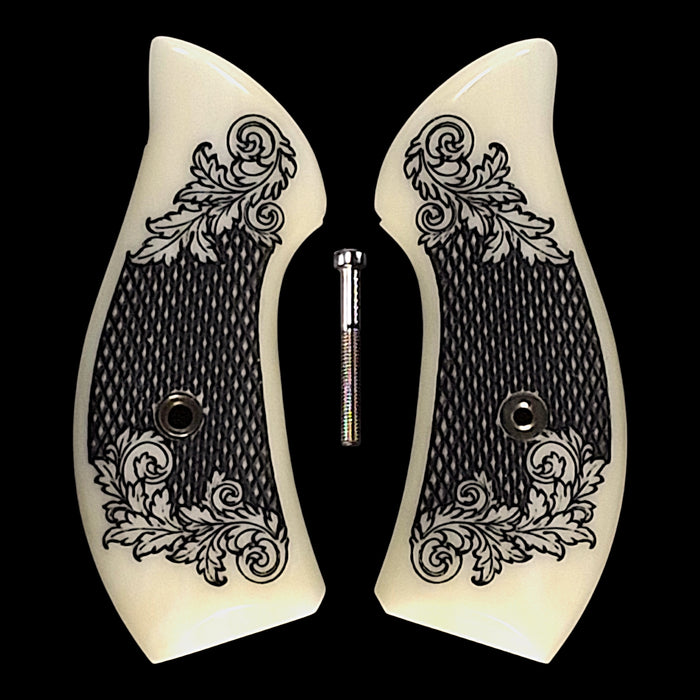 Faux Ivory Floral Checkered Smith & Wesson J-Frame Grips