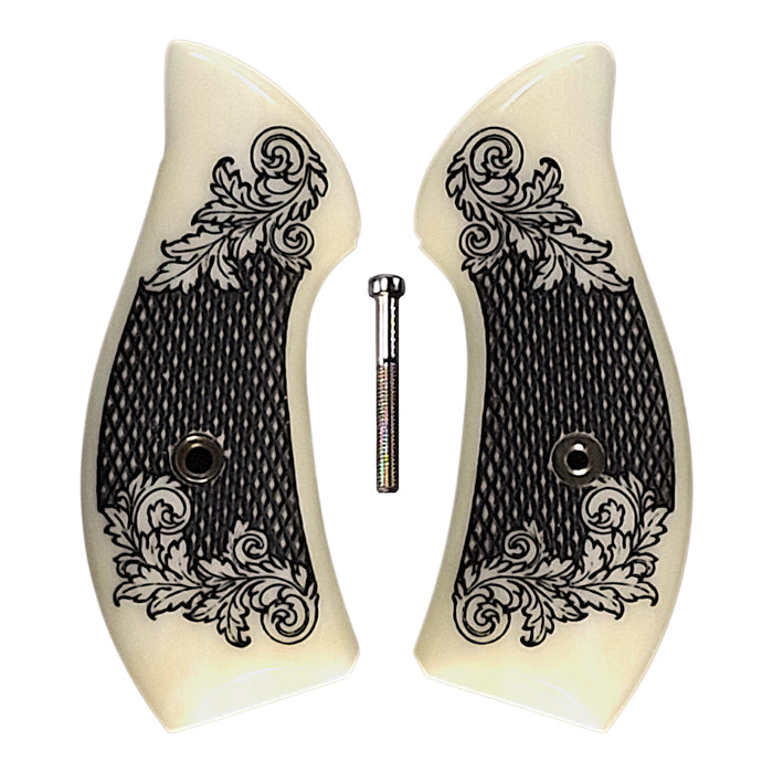 Faux Ivory Floral Checkered Smith & Wesson J-Frame Grips