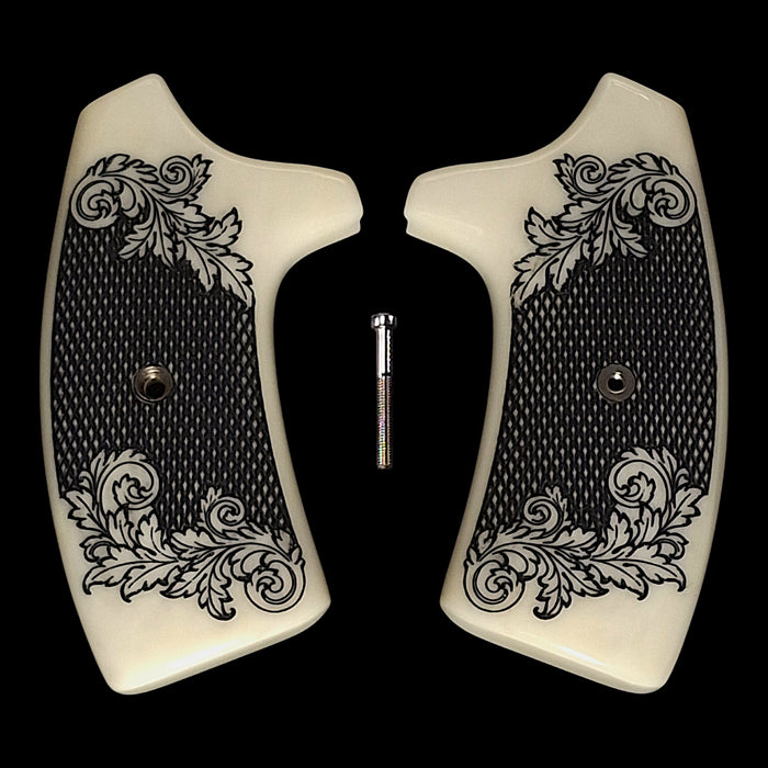 Faux Ivory Floral Checkered Extended Smith & Wesson J-Frame Grips