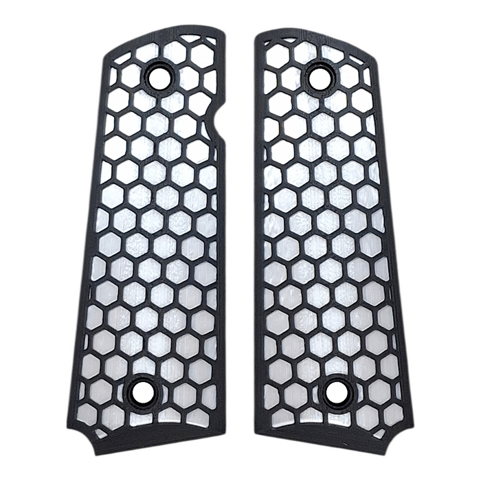 White & Black Honeycomb Printed 1911 Grips (Full Size)