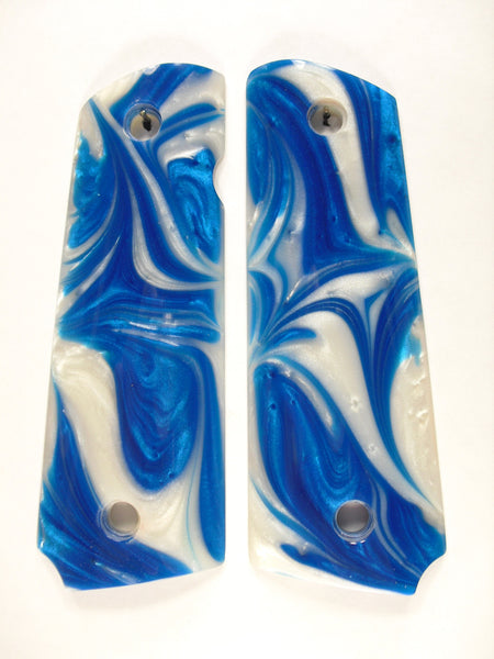 --Blue & White Pearl 1911 Grips (Compact)