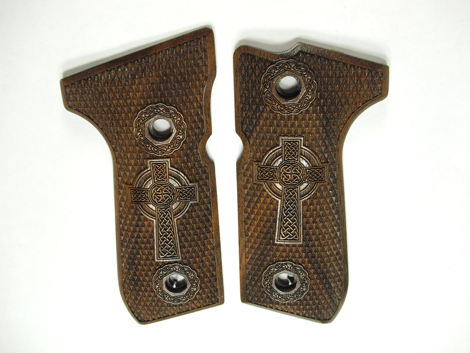 Walnut Celtic Cross #2 Beretta 92fs Grips X