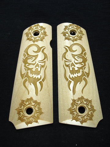 --Maple Tribal Skull 1911 Grips (Full Size)