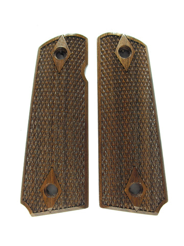 Walnut Double Diamond Coarse Checkered 1911 Grips (Full Size)