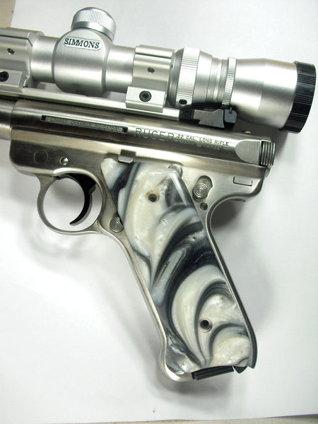 Silver & White Pearl Ruger Mark II/III Grips