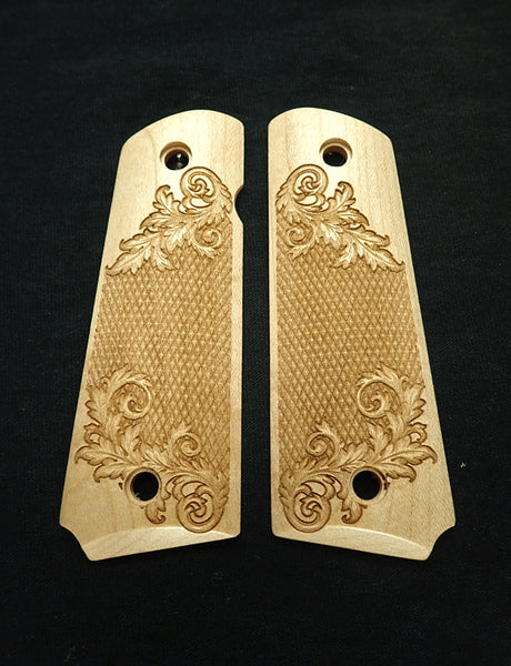 Maple Floral Checkered 1911 Grips (Full Size) X