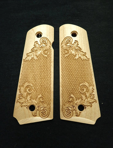 Maple Floral Checkered 1911 Grips (Full Size) X