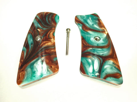 --Copper & Turquoise Pearl Ruger Gp100 Grip Inserts