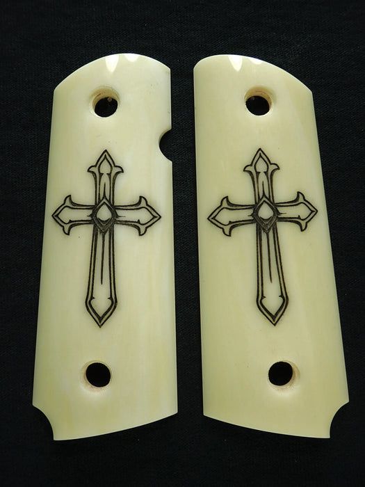 Faux Ivory Cross 1911 Grips (Compact)