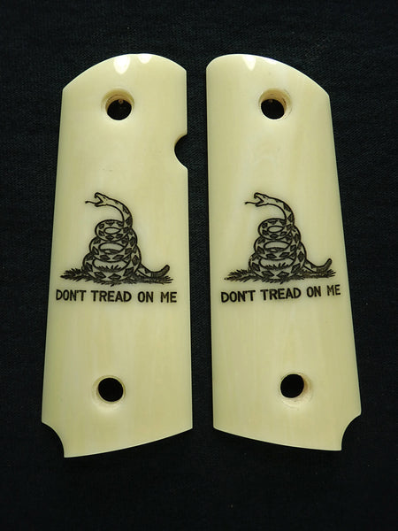 Faux Ivory Don't Tread On Me Engraved 1911 Grips (Compact)