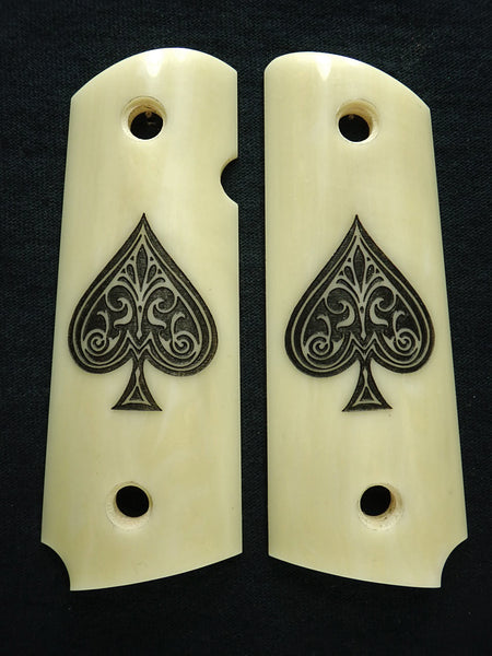 Faux Ivory Spade Engraved 1911 Grips (Compact)