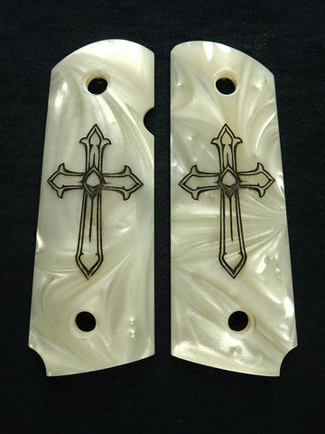 Pearl Cross Engraved 1911 Grips (Compact)