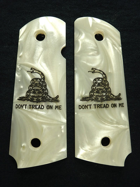 Pearl Don't Tread On Me Engraved 1911 Grips (Compact)