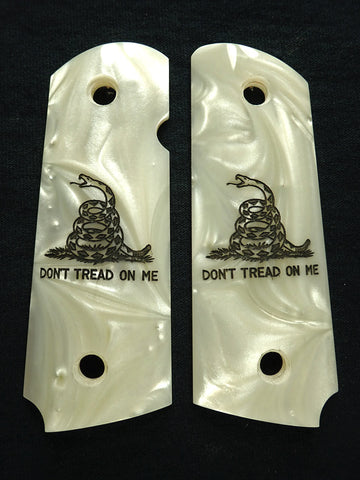 Pearl Don't Tread On Me Engraved 1911 Grips (Compact)
